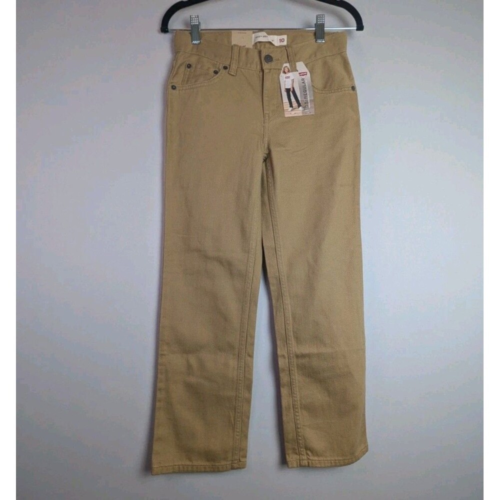NEW Levis 505 Boys Pants 10 Regular Straight Khaki Tan Denim Adjustable Waist